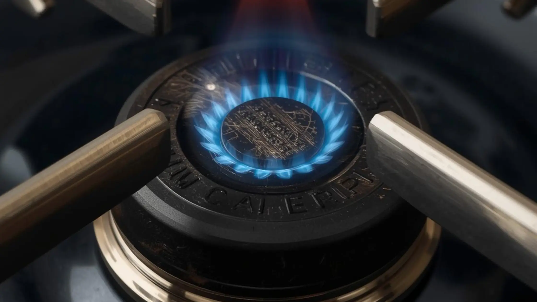 
Close-up of a blue-flame burner for a water heater Pilot Light.